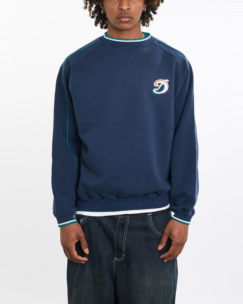 Vintage, NFL, Miami, Dolphins, Sweatshirt, The Real Deal, size large, colour Navy, newtown, sydney, australia, thrift store, opshop, preloved, secondhand, sustainable, retro, antique, 70s, 80s, 90s, 2000s, 00s, fashion, clothing, streetwear, trendy, garment, style, boutique, store, shop, archive, sale, cheap, best, top, Sweats and hoodies