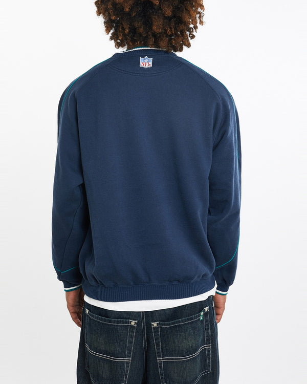 Vintage, NFL, Miami, Dolphins, Sweatshirt, The Real Deal, size large, colour Navy, newtown, sydney, australia, thrift store, opshop, preloved, secondhand, sustainable, retro, antique, 70s, 80s, 90s, 2000s, 00s, fashion, clothing, streetwear, trendy, garment, style, boutique, store, shop, archive, sale, cheap, best, top, Sweats and hoodies