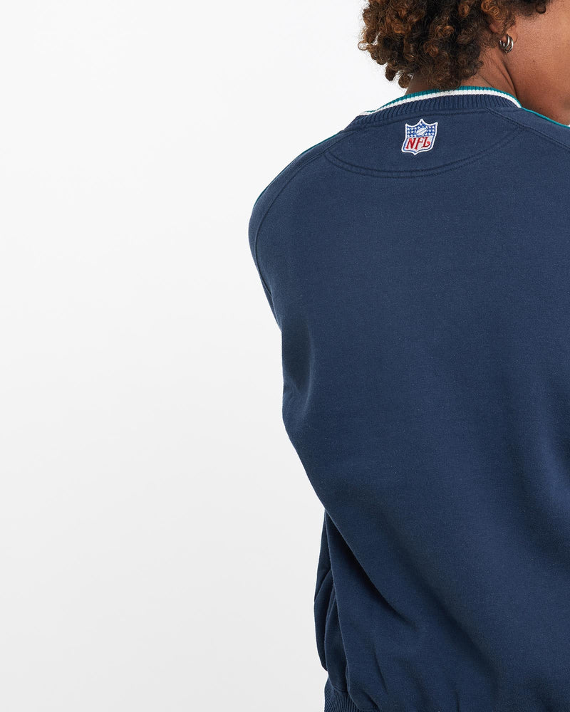 Vintage, NFL, Miami, Dolphins, Sweatshirt, The Real Deal, size large, colour Navy, newtown, sydney, australia, thrift store, opshop, preloved, secondhand, sustainable, retro, antique, 70s, 80s, 90s, 2000s, 00s, fashion, clothing, streetwear, trendy, garment, style, boutique, store, shop, archive, sale, cheap, best, top, Sweats and hoodies