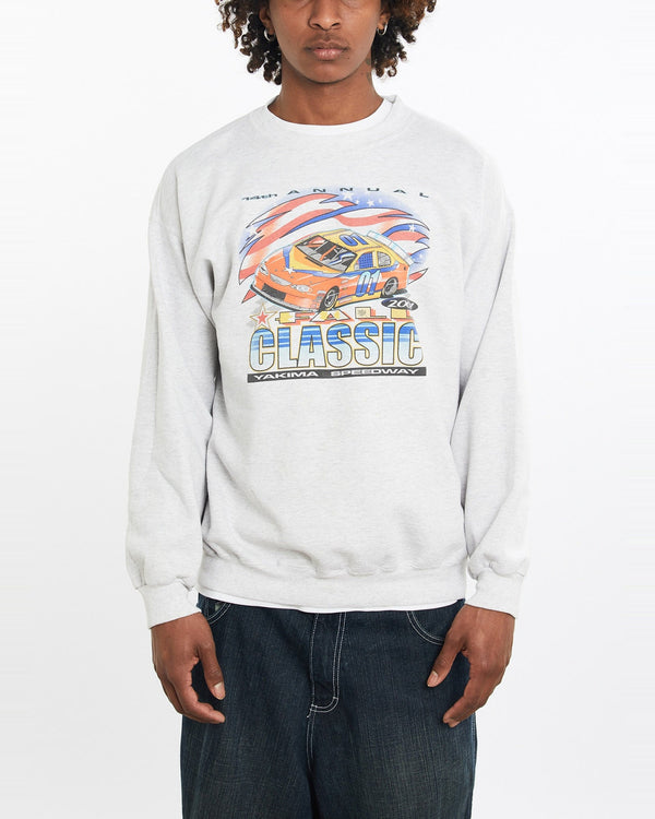 Vintage, 2001, Yakima, Speedway, Fall, Classic, Sweatshirt, The Real Deal, size large, colour Grey, newtown, sydney, australia, thrift store, opshop, preloved, secondhand, sustainable, retro, antique, 70s, 80s, 90s, 2000s, 00s, fashion, clothing, streetwear, trendy, garment, style, boutique, store, shop, archive, sale, cheap, best, top, Sweats and hoodies