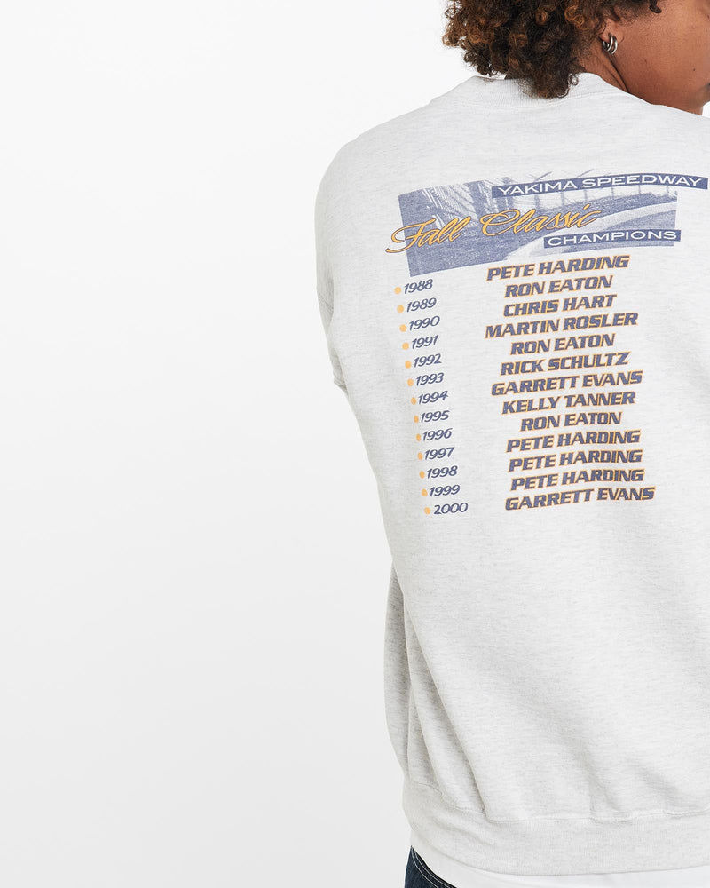 Vintage, 2001, Yakima, Speedway, Fall, Classic, Sweatshirt, The Real Deal, size large, colour Grey, newtown, sydney, australia, thrift store, opshop, preloved, secondhand, sustainable, retro, antique, 70s, 80s, 90s, 2000s, 00s, fashion, clothing, streetwear, trendy, garment, style, boutique, store, shop, archive, sale, cheap, best, top, Sweats and hoodies