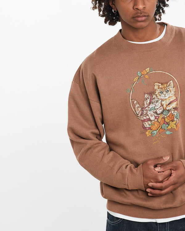 Vintage, 90s, Kitty, Cat, Sweatshirt, The Real Deal, size large, colour Brown, newtown, sydney, australia, thrift store, opshop, preloved, secondhand, sustainable, retro, antique, 70s, 80s, 90s, 2000s, 00s, fashion, clothing, streetwear, trendy, garment, style, boutique, store, shop, archive, sale, cheap, best, top, Sweats and hoodies