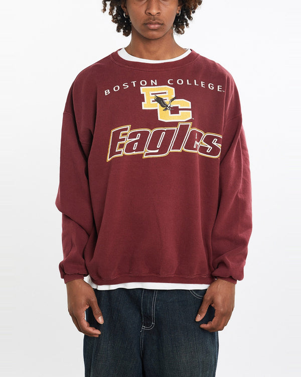 Vintage, 90s, Boston, College, Eagles, Sweatshirt, The Real Deal, size large, colour Burgundy, newtown, sydney, australia, thrift store, opshop, preloved, secondhand, sustainable, retro, antique, 70s, 80s, 90s, 2000s, 00s, fashion, clothing, streetwear, trendy, garment, style, boutique, store, shop, archive, sale, cheap, best, top, Sweats and hoodies