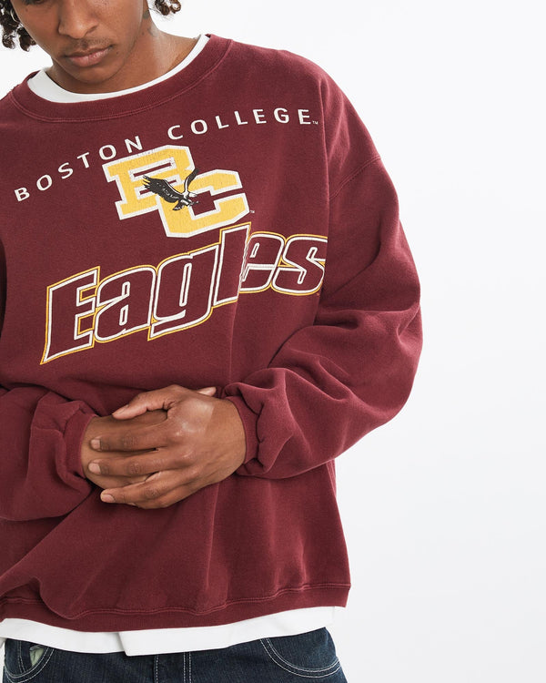 Vintage, 90s, Boston, College, Eagles, Sweatshirt, The Real Deal, size large, colour Burgundy, newtown, sydney, australia, thrift store, opshop, preloved, secondhand, sustainable, retro, antique, 70s, 80s, 90s, 2000s, 00s, fashion, clothing, streetwear, trendy, garment, style, boutique, store, shop, archive, sale, cheap, best, top, Sweats and hoodies