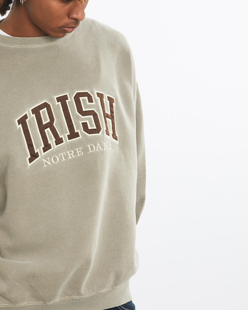 Vintage, 90s, NCAA, Notre, Dame, Fighting, Irish, Sweatshirt, The Real Deal, size large, colour Beige, newtown, sydney, australia, thrift store, opshop, preloved, secondhand, sustainable, retro, antique, 70s, 80s, 90s, 2000s, 00s, fashion, clothing, streetwear, trendy, garment, style, boutique, store, shop, archive, sale, cheap, best, top, Sweats and hoodies