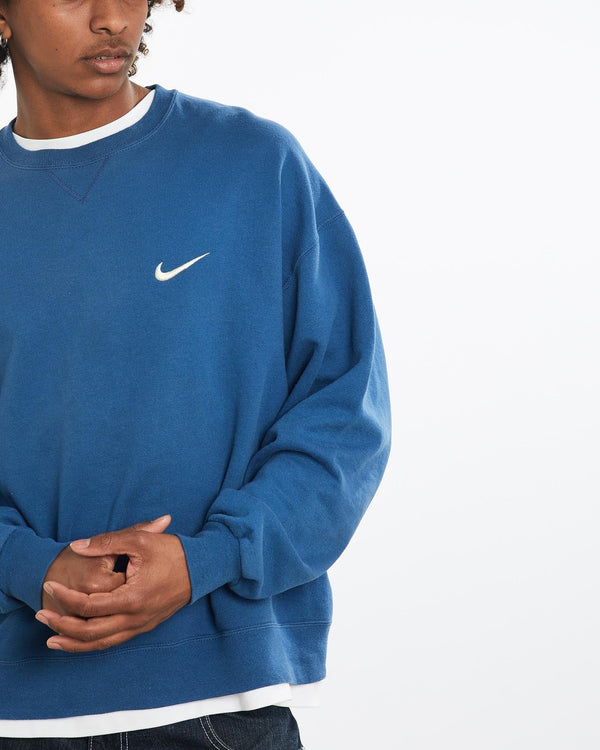 Vintage, 90s, Nike, Sweatshirt, The Real Deal, size large, colour Blue, newtown, sydney, australia, thrift store, opshop, preloved, secondhand, sustainable, retro, antique, 70s, 80s, 90s, 2000s, 00s, fashion, clothing, streetwear, trendy, garment, style, boutique, store, shop, archive, sale, cheap, best, top, Sweats and hoodies