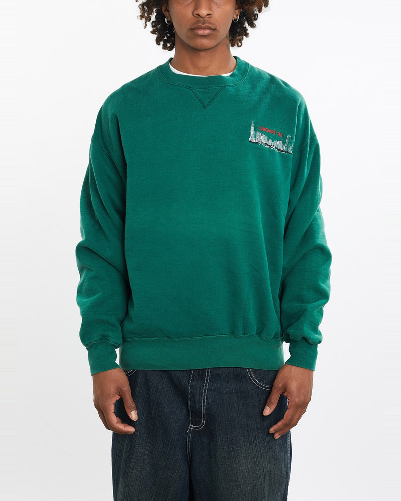 Vintage, 1993, Chicago, Marathon, Sweatshirt, The Real Deal, size large, colour Green, newtown, sydney, australia, thrift store, opshop, preloved, secondhand, sustainable, retro, antique, 70s, 80s, 90s, 2000s, 00s, fashion, clothing, streetwear, trendy, garment, style, boutique, store, shop, archive, sale, cheap, best, top, Sweats and hoodies