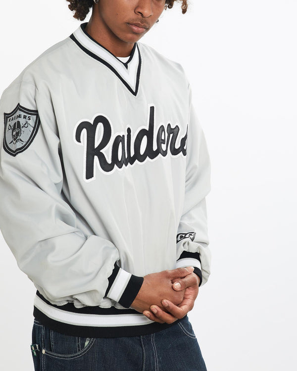 Vintage, 90s, NFL, Raiders, Pullover, Jacket, The Real Deal, size large, colour Grey, newtown, sydney, australia, thrift store, opshop, preloved, secondhand, sustainable, retro, antique, 70s, 80s, 90s, 2000s, 00s, fashion, clothing, streetwear, trendy, garment, style, boutique, store, shop, archive, sale, cheap, best, top, Jackets