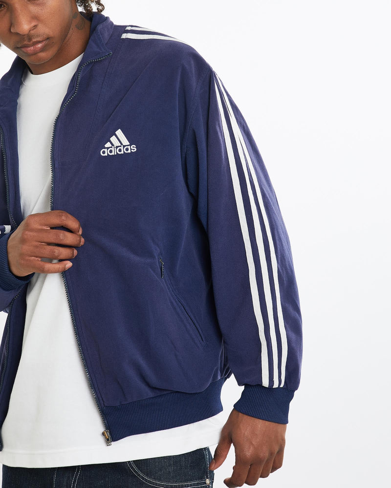 Vintage, 90s, Adidas, Track, Jacket, The Real Deal, size large, colour Navy, newtown, sydney, australia, thrift store, opshop, preloved, secondhand, sustainable, retro, antique, 70s, 80s, 90s, 2000s, 00s, fashion, clothing, streetwear, trendy, garment, style, boutique, store, shop, archive, sale, cheap, best, top, Jackets