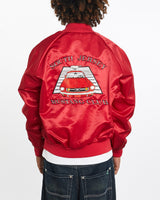 Vintage, 70s, South, Jersey, Mustang, Club, Satin, Bomber, Jacket, The Real Deal, size large, colour Red, newtown, sydney, australia, thrift store, opshop, preloved, secondhand, sustainable, retro, antique, 70s, 80s, 90s, 2000s, 00s, fashion, clothing, streetwear, trendy, garment, style, boutique, store, shop, archive, sale, cheap, best, top, Jackets