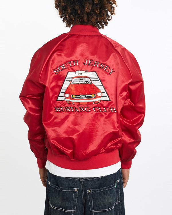 Vintage, 70s, South, Jersey, Mustang, Club, Satin, Bomber, Jacket, The Real Deal, size large, colour Red, newtown, sydney, australia, thrift store, opshop, preloved, secondhand, sustainable, retro, antique, 70s, 80s, 90s, 2000s, 00s, fashion, clothing, streetwear, trendy, garment, style, boutique, store, shop, archive, sale, cheap, best, top, Jackets