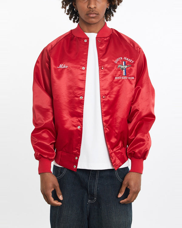 Vintage, 70s, South, Jersey, Mustang, Club, Satin, Bomber, Jacket, The Real Deal, size large, colour Red, newtown, sydney, australia, thrift store, opshop, preloved, secondhand, sustainable, retro, antique, 70s, 80s, 90s, 2000s, 00s, fashion, clothing, streetwear, trendy, garment, style, boutique, store, shop, archive, sale, cheap, best, top, Jackets