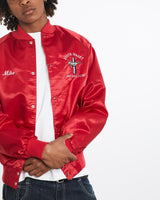 Vintage, 70s, South, Jersey, Mustang, Club, Satin, Bomber, Jacket, The Real Deal, size large, colour Red, newtown, sydney, australia, thrift store, opshop, preloved, secondhand, sustainable, retro, antique, 70s, 80s, 90s, 2000s, 00s, fashion, clothing, streetwear, trendy, garment, style, boutique, store, shop, archive, sale, cheap, best, top, Jackets
