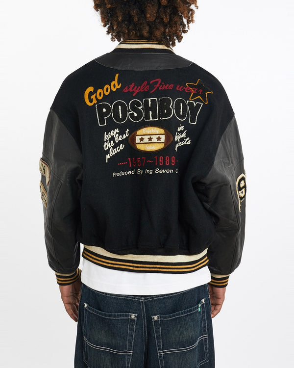 Vintage, 1989, Posh, Boy, Varsity, Jacket, The Real Deal, size large, colour Black, newtown, sydney, australia, thrift store, opshop, preloved, secondhand, sustainable, retro, antique, 70s, 80s, 90s, 2000s, 00s, fashion, clothing, streetwear, trendy, garment, style, boutique, store, shop, archive, sale, cheap, best, top, Jackets