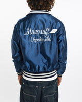 Vintage, 80s, Starcraft, Satin, Bomber, Jacket, The Real Deal, size large, colour Blue, newtown, sydney, australia, thrift store, opshop, preloved, secondhand, sustainable, retro, antique, 70s, 80s, 90s, 2000s, 00s, fashion, clothing, streetwear, trendy, garment, style, boutique, store, shop, archive, sale, cheap, best, top, Jackets