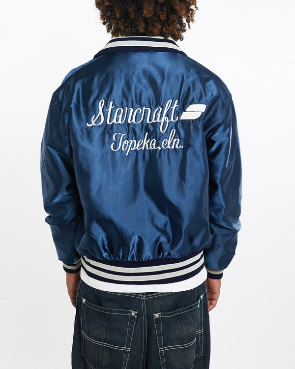 Vintage, 80s, Starcraft, Satin, Bomber, Jacket, The Real Deal, size large, colour Blue, newtown, sydney, australia, thrift store, opshop, preloved, secondhand, sustainable, retro, antique, 70s, 80s, 90s, 2000s, 00s, fashion, clothing, streetwear, trendy, garment, style, boutique, store, shop, archive, sale, cheap, best, top, Jackets