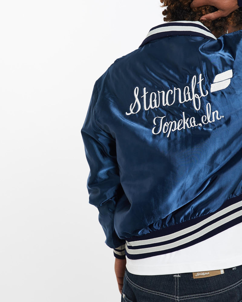 Vintage, 80s, Starcraft, Satin, Bomber, Jacket, The Real Deal, size large, colour Blue, newtown, sydney, australia, thrift store, opshop, preloved, secondhand, sustainable, retro, antique, 70s, 80s, 90s, 2000s, 00s, fashion, clothing, streetwear, trendy, garment, style, boutique, store, shop, archive, sale, cheap, best, top, Jackets