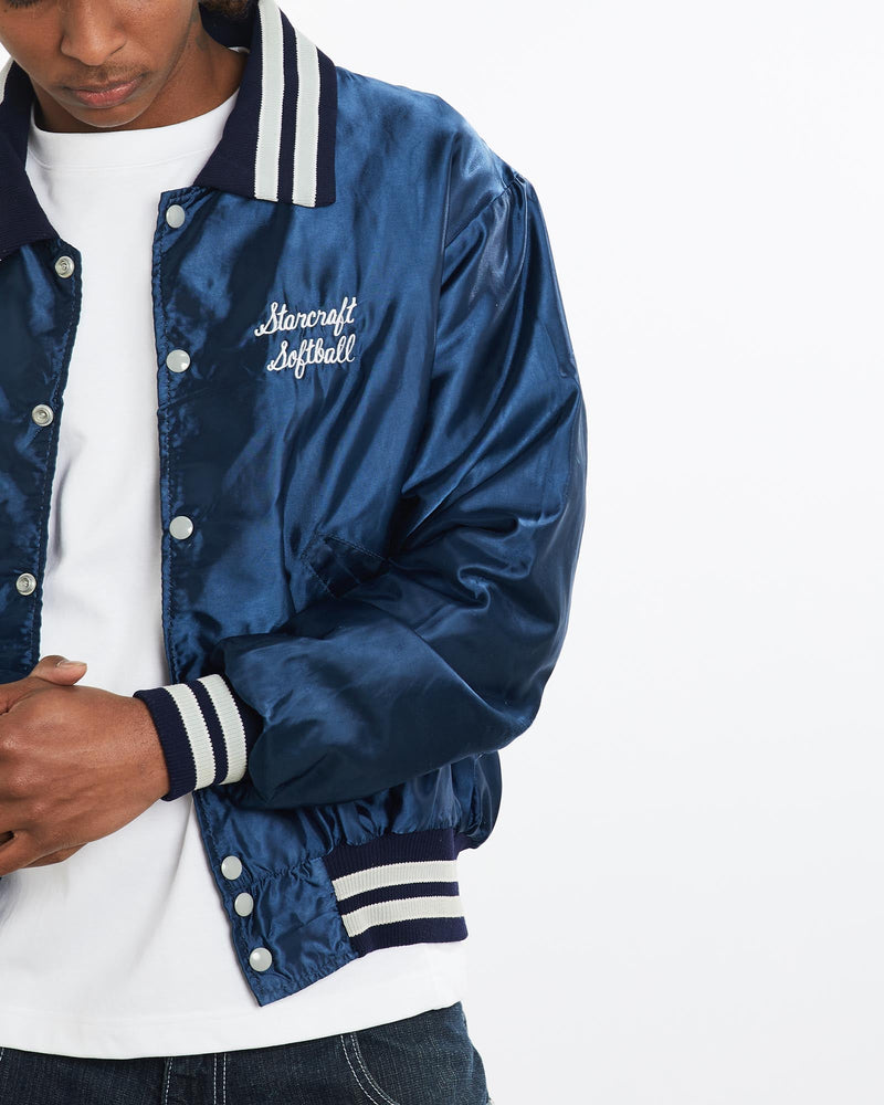 Vintage, 80s, Starcraft, Satin, Bomber, Jacket, The Real Deal, size large, colour Blue, newtown, sydney, australia, thrift store, opshop, preloved, secondhand, sustainable, retro, antique, 70s, 80s, 90s, 2000s, 00s, fashion, clothing, streetwear, trendy, garment, style, boutique, store, shop, archive, sale, cheap, best, top, Jackets