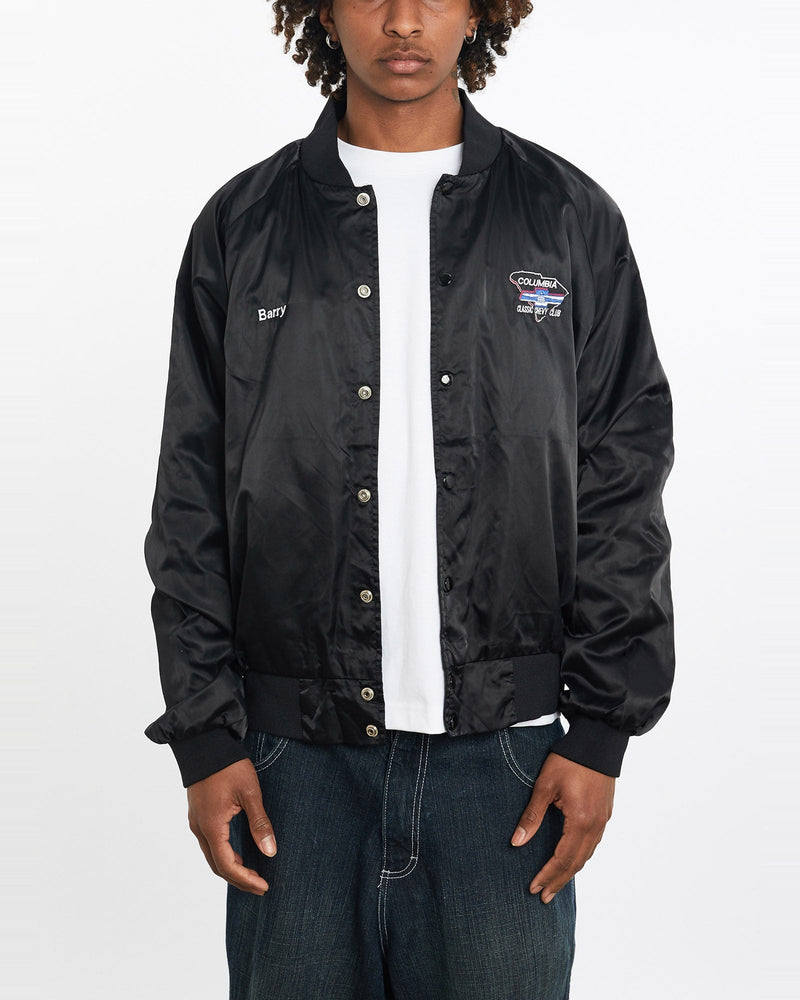 Vintage, 80s, Columbia, Classic, Chevy, Club, Satin, Bomber, Jacket, The Real Deal, size large, colour Black, newtown, sydney, australia, thrift store, opshop, preloved, secondhand, sustainable, retro, antique, 70s, 80s, 90s, 2000s, 00s, fashion, clothing, streetwear, trendy, garment, style, boutique, store, shop, archive, sale, cheap, best, top, Jackets