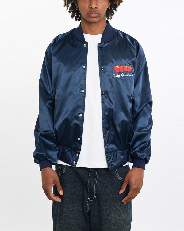 Vintage, 80s, Early, Childhood, Satin, Bomber, Jacket, The Real Deal, size large, colour Navy, newtown, sydney, australia, thrift store, opshop, preloved, secondhand, sustainable, retro, antique, 70s, 80s, 90s, 2000s, 00s, fashion, clothing, streetwear, trendy, garment, style, boutique, store, shop, archive, sale, cheap, best, top, Jackets