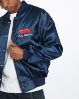 Vintage, 80s, Early, Childhood, Satin, Bomber, Jacket, The Real Deal, size large, colour Navy, newtown, sydney, australia, thrift store, opshop, preloved, secondhand, sustainable, retro, antique, 70s, 80s, 90s, 2000s, 00s, fashion, clothing, streetwear, trendy, garment, style, boutique, store, shop, archive, sale, cheap, best, top, Jackets