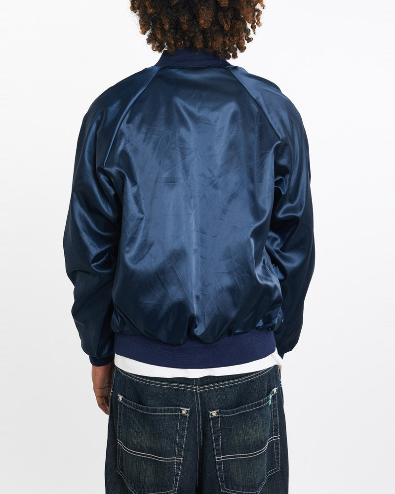Vintage, 80s, Early, Childhood, Satin, Bomber, Jacket, The Real Deal, size large, colour Navy, newtown, sydney, australia, thrift store, opshop, preloved, secondhand, sustainable, retro, antique, 70s, 80s, 90s, 2000s, 00s, fashion, clothing, streetwear, trendy, garment, style, boutique, store, shop, archive, sale, cheap, best, top, Jackets