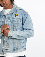 Vintage, 90s, NBA, Indiana, Pacers, Denim, Jacket, The Real Deal, size large, colour Blue, newtown, sydney, australia, thrift store, opshop, preloved, secondhand, sustainable, retro, antique, 70s, 80s, 90s, 2000s, 00s, fashion, clothing, streetwear, trendy, garment, style, boutique, store, shop, archive, sale, cheap, best, top, Jackets