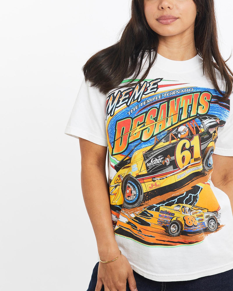 Vintage, Racing, Tee, The Real Deal, size double extra small, colour White, newtown, sydney, australia, thrift store, opshop, preloved, secondhand, sustainable, retro, antique, 70s, 80s, 90s, 2000s, 00s, fashion, clothing, streetwear, trendy, garment, style, boutique, store, shop, archive, sale, cheap, best, top, T-Shirts