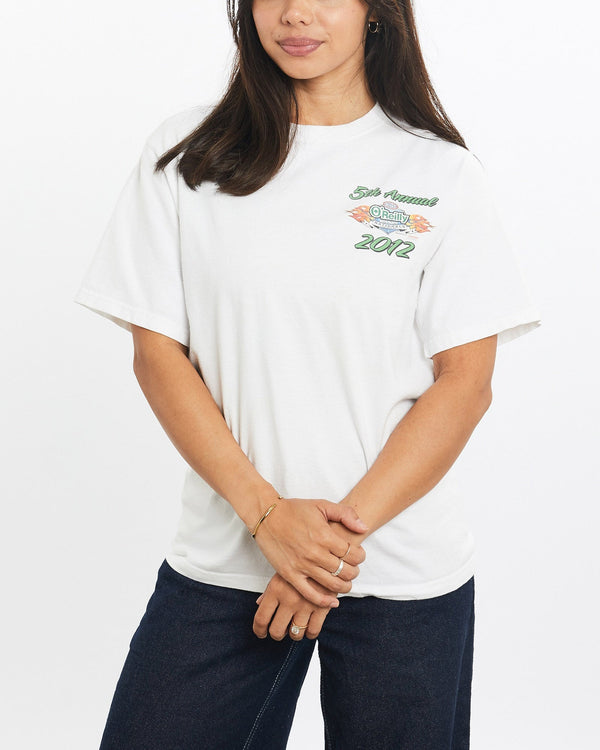 Vintage, O'Reilly, Racing, Tee, The Real Deal, size double extra small, colour White, newtown, sydney, australia, thrift store, opshop, preloved, secondhand, sustainable, retro, antique, 70s, 80s, 90s, 2000s, 00s, fashion, clothing, streetwear, trendy, garment, style, boutique, store, shop, archive, sale, cheap, best, top, T-Shirts