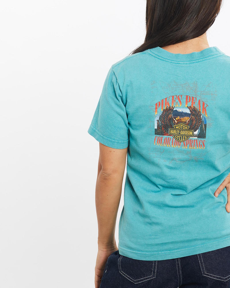 Vintage, 1997, Harley, Davidson, Tee, The Real Deal, size double extra small, colour Blue, newtown, sydney, australia, thrift store, opshop, preloved, secondhand, sustainable, retro, antique, 70s, 80s, 90s, 2000s, 00s, fashion, clothing, streetwear, trendy, garment, style, boutique, store, shop, archive, sale, cheap, best, top, T-Shirts