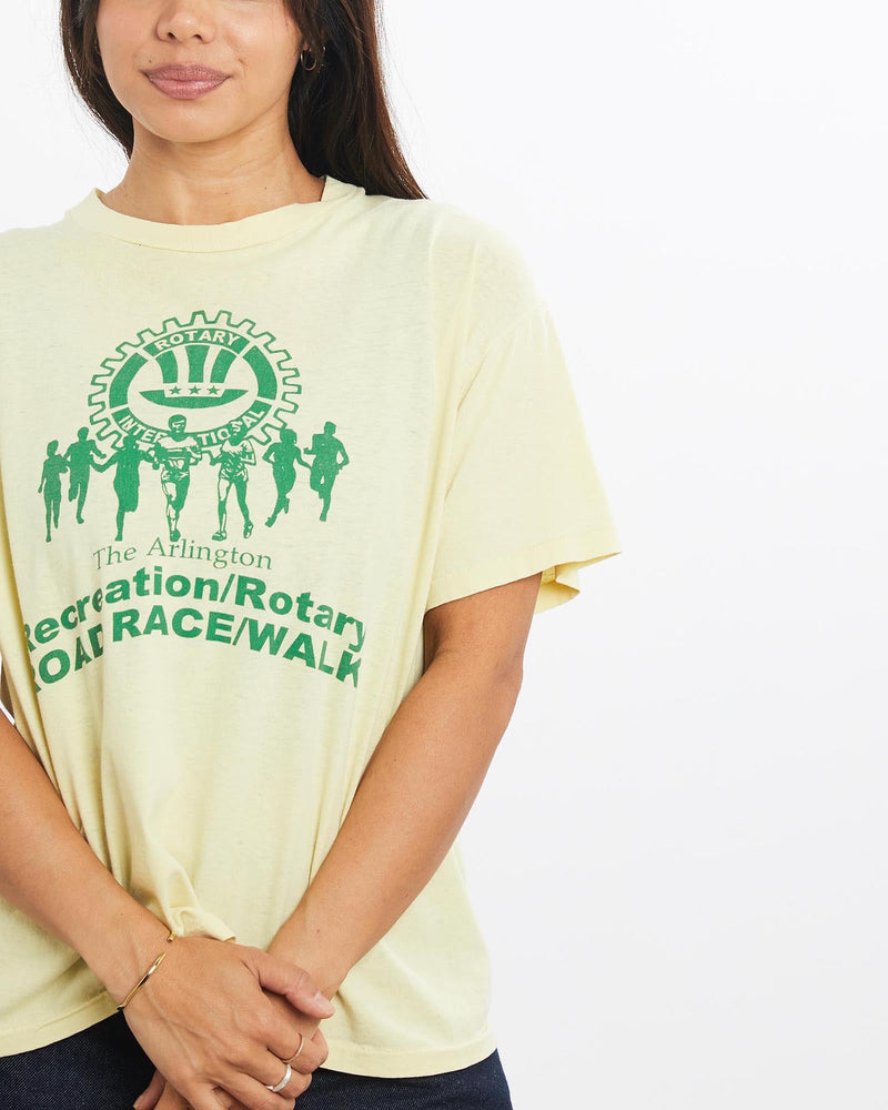 Vintage, 80s, Arlington, Road, Race, Tee, The Real Deal, size double extra small, colour Yellow, newtown, sydney, australia, thrift store, opshop, preloved, secondhand, sustainable, retro, antique, 70s, 80s, 90s, 2000s, 00s, fashion, clothing, streetwear, trendy, garment, style, boutique, store, shop, archive, sale, cheap, best, top, T-Shirts