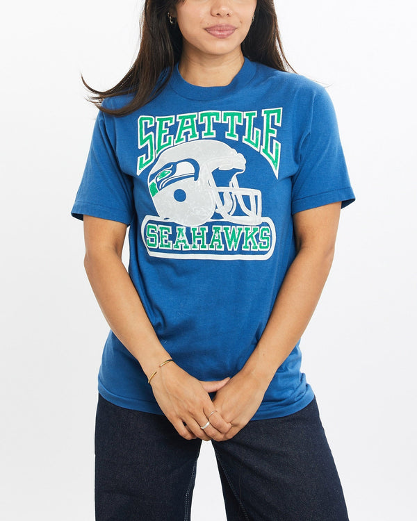 Vintage, 80s, NFL, Seattle, Seahawks, Tee, The Real Deal, size double extra small, colour Blue, newtown, sydney, australia, thrift store, opshop, preloved, secondhand, sustainable, retro, antique, 70s, 80s, 90s, 2000s, 00s, fashion, clothing, streetwear, trendy, garment, style, boutique, store, shop, archive, sale, cheap, best, top, T-Shirts