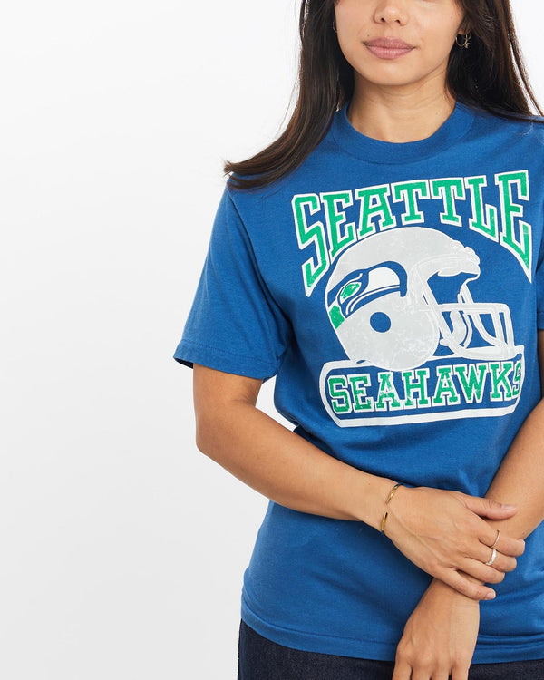 Vintage, 80s, NFL, Seattle, Seahawks, Tee, The Real Deal, size double extra small, colour Blue, newtown, sydney, australia, thrift store, opshop, preloved, secondhand, sustainable, retro, antique, 70s, 80s, 90s, 2000s, 00s, fashion, clothing, streetwear, trendy, garment, style, boutique, store, shop, archive, sale, cheap, best, top, T-Shirts