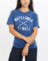 Vintage, 80s, Mayflower, T-Ball, Tee, The Real Deal, size double extra small, colour Blue, newtown, sydney, australia, thrift store, opshop, preloved, secondhand, sustainable, retro, antique, 70s, 80s, 90s, 2000s, 00s, fashion, clothing, streetwear, trendy, garment, style, boutique, store, shop, archive, sale, cheap, best, top, T-Shirts