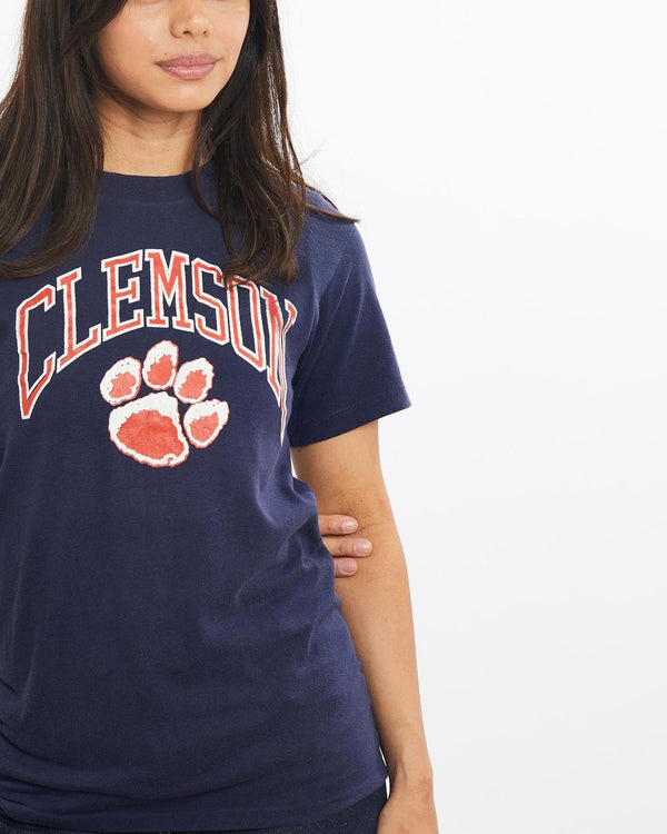 Vintage, 80s, NCAA, Clemson, Tigers, Tee, The Real Deal, size double extra small, colour Navy, newtown, sydney, australia, thrift store, opshop, preloved, secondhand, sustainable, retro, antique, 70s, 80s, 90s, 2000s, 00s, fashion, clothing, streetwear, trendy, garment, style, boutique, store, shop, archive, sale, cheap, best, top, T-Shirts