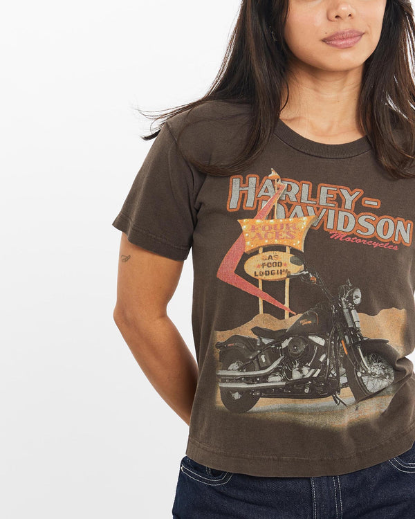 Vintage, 90s, Harley, Davidson, Tee, The Real Deal, size double extra small, colour Brown, newtown, sydney, australia, thrift store, opshop, preloved, secondhand, sustainable, retro, antique, 70s, 80s, 90s, 2000s, 00s, fashion, clothing, streetwear, trendy, garment, style, boutique, store, shop, archive, sale, cheap, best, top, T-Shirts