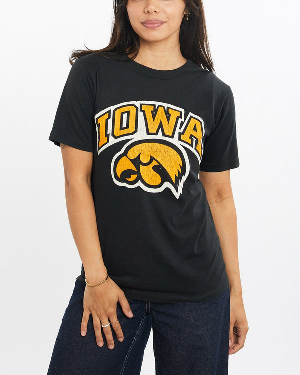 Vintage, 80s, NCAA, Iowa, Hawkeyes, Tee, The Real Deal, size double extra small, colour Black, newtown, sydney, australia, thrift store, opshop, preloved, secondhand, sustainable, retro, antique, 70s, 80s, 90s, 2000s, 00s, fashion, clothing, streetwear, trendy, garment, style, boutique, store, shop, archive, sale, cheap, best, top, T-Shirts