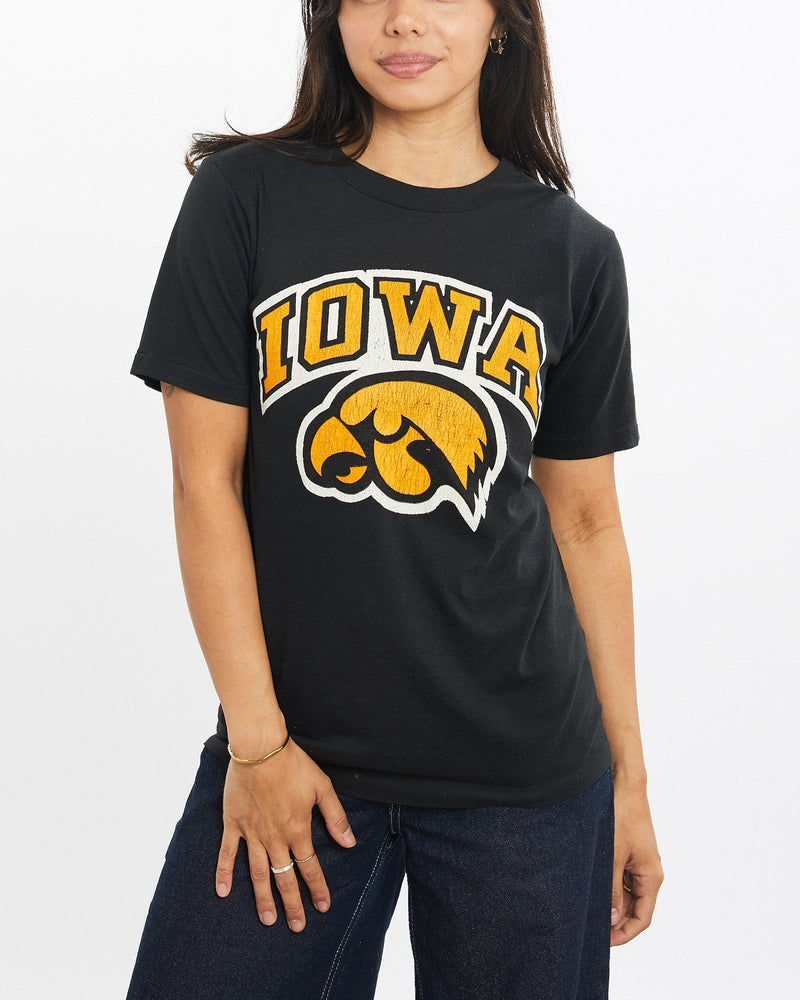 Vintage, 80s, NCAA, Iowa, Hawkeyes, Tee, The Real Deal, size double extra small, colour Black, newtown, sydney, australia, thrift store, opshop, preloved, secondhand, sustainable, retro, antique, 70s, 80s, 90s, 2000s, 00s, fashion, clothing, streetwear, trendy, garment, style, boutique, store, shop, archive, sale, cheap, best, top, T-Shirts