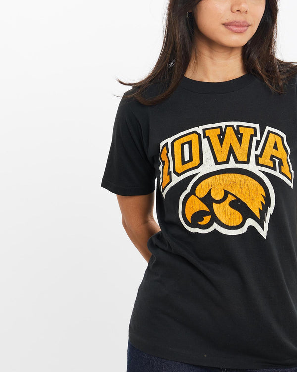 Vintage, 80s, NCAA, Iowa, Hawkeyes, Tee, The Real Deal, size double extra small, colour Black, newtown, sydney, australia, thrift store, opshop, preloved, secondhand, sustainable, retro, antique, 70s, 80s, 90s, 2000s, 00s, fashion, clothing, streetwear, trendy, garment, style, boutique, store, shop, archive, sale, cheap, best, top, T-Shirts
