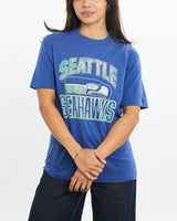 Vintage, 80s, NFL, Seattle, Seahawks, Tee, The Real Deal, size double extra small, colour Blue, newtown, sydney, australia, thrift store, opshop, preloved, secondhand, sustainable, retro, antique, 70s, 80s, 90s, 2000s, 00s, fashion, clothing, streetwear, trendy, garment, style, boutique, store, shop, archive, sale, cheap, best, top, T-Shirts