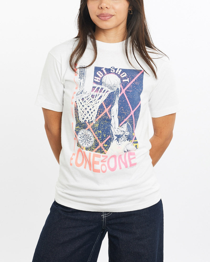 Vintage, 90s, Hot, Shot, Basketball, Tee, The Real Deal, size double extra small, colour White, newtown, sydney, australia, thrift store, opshop, preloved, secondhand, sustainable, retro, antique, 70s, 80s, 90s, 2000s, 00s, fashion, clothing, streetwear, trendy, garment, style, boutique, store, shop, archive, sale, cheap, best, top, T-Shirts