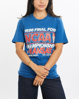 Vintage, 1986, NCAA, Kansas, Jayhawks, Tee, The Real Deal, size double extra small, colour Blue, newtown, sydney, australia, thrift store, opshop, preloved, secondhand, sustainable, retro, antique, 70s, 80s, 90s, 2000s, 00s, fashion, clothing, streetwear, trendy, garment, style, boutique, store, shop, archive, sale, cheap, best, top, T-Shirts