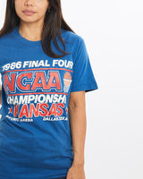 Vintage, 1986, NCAA, Kansas, Jayhawks, Tee, The Real Deal, size double extra small, colour Blue, newtown, sydney, australia, thrift store, opshop, preloved, secondhand, sustainable, retro, antique, 70s, 80s, 90s, 2000s, 00s, fashion, clothing, streetwear, trendy, garment, style, boutique, store, shop, archive, sale, cheap, best, top, T-Shirts