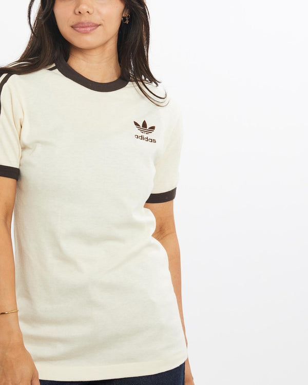 Vintage, 70s, Adidas, Tee, The Real Deal, size double extra small, colour White, newtown, sydney, australia, thrift store, opshop, preloved, secondhand, sustainable, retro, antique, 70s, 80s, 90s, 2000s, 00s, fashion, clothing, streetwear, trendy, garment, style, boutique, store, shop, archive, sale, cheap, best, top, T-Shirts