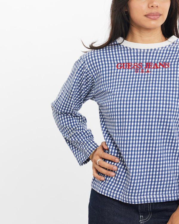 Vintage, 90s, Guess, Jeans, U.S.A., Long, Sleeve, Tee, The Real Deal, size double extra small, colour Blue, newtown, sydney, australia, thrift store, opshop, preloved, secondhand, sustainable, retro, antique, 70s, 80s, 90s, 2000s, 00s, fashion, clothing, streetwear, trendy, garment, style, boutique, store, shop, archive, sale, cheap, best, top, T-Shirts