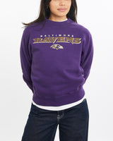 Vintage, NFL, Baltimore, Ravens, Sweatshirt, The Real Deal, size double extra small, colour Purple, newtown, sydney, australia, thrift store, opshop, preloved, secondhand, sustainable, retro, antique, 70s, 80s, 90s, 2000s, 00s, fashion, clothing, streetwear, trendy, garment, style, boutique, store, shop, archive, sale, cheap, best, top, Sweats and hoodies