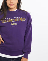 Vintage, NFL, Baltimore, Ravens, Sweatshirt, The Real Deal, size double extra small, colour Purple, newtown, sydney, australia, thrift store, opshop, preloved, secondhand, sustainable, retro, antique, 70s, 80s, 90s, 2000s, 00s, fashion, clothing, streetwear, trendy, garment, style, boutique, store, shop, archive, sale, cheap, best, top, Sweats and hoodies