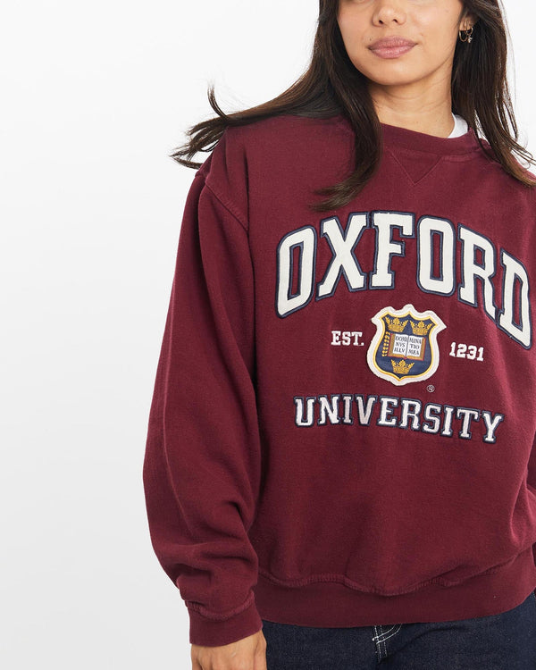 Vintage, Oxford, University, Sweatshirt, The Real Deal, size double extra small, colour Burgundy, newtown, sydney, australia, thrift store, opshop, preloved, secondhand, sustainable, retro, antique, 70s, 80s, 90s, 2000s, 00s, fashion, clothing, streetwear, trendy, garment, style, boutique, store, shop, archive, sale, cheap, best, top, Sweats and hoodies