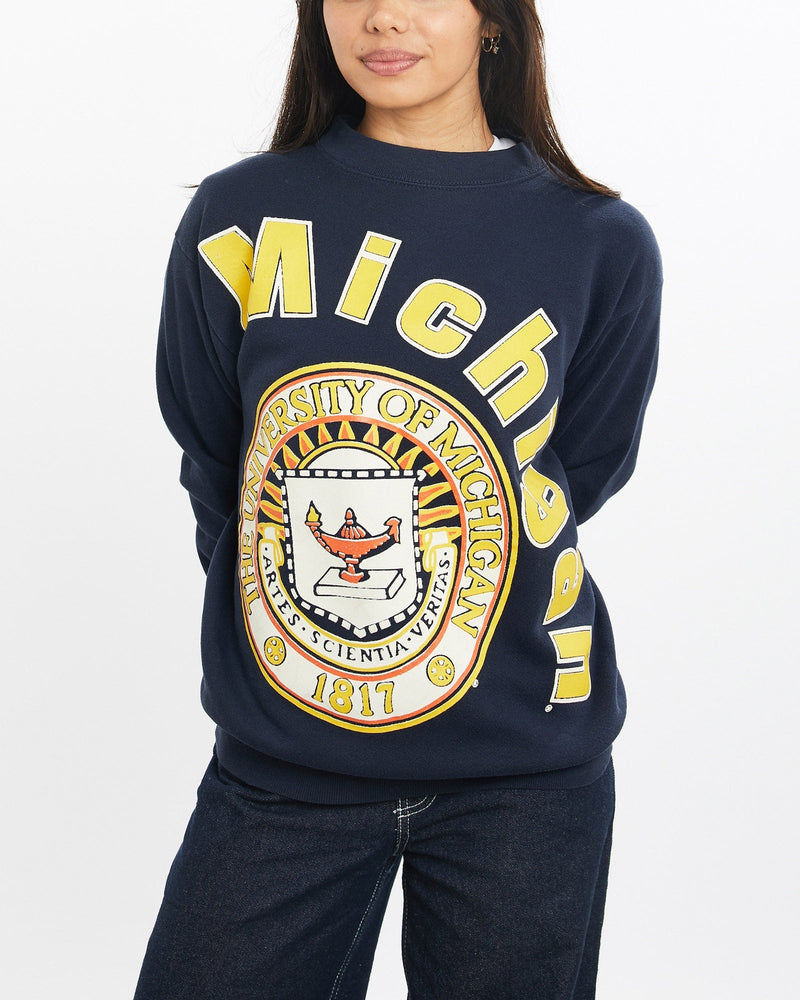 Vintage, 90s, University, of, Michigan, Sweatshirt, The Real Deal, size double extra small, colour Navy, newtown, sydney, australia, thrift store, opshop, preloved, secondhand, sustainable, retro, antique, 70s, 80s, 90s, 2000s, 00s, fashion, clothing, streetwear, trendy, garment, style, boutique, store, shop, archive, sale, cheap, best, top, Sweats and hoodies