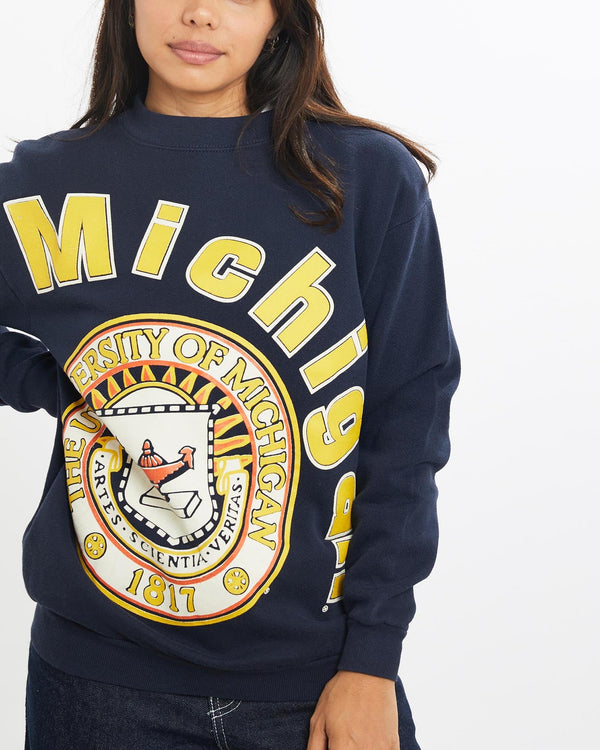 Vintage, 90s, University, of, Michigan, Sweatshirt, The Real Deal, size double extra small, colour Navy, newtown, sydney, australia, thrift store, opshop, preloved, secondhand, sustainable, retro, antique, 70s, 80s, 90s, 2000s, 00s, fashion, clothing, streetwear, trendy, garment, style, boutique, store, shop, archive, sale, cheap, best, top, Sweats and hoodies